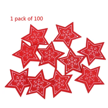 

100pcs New Year Christmas Ornaments Natural Wood Chip Red Star Hanging Pendant DIY Xmas Tree Home Decor