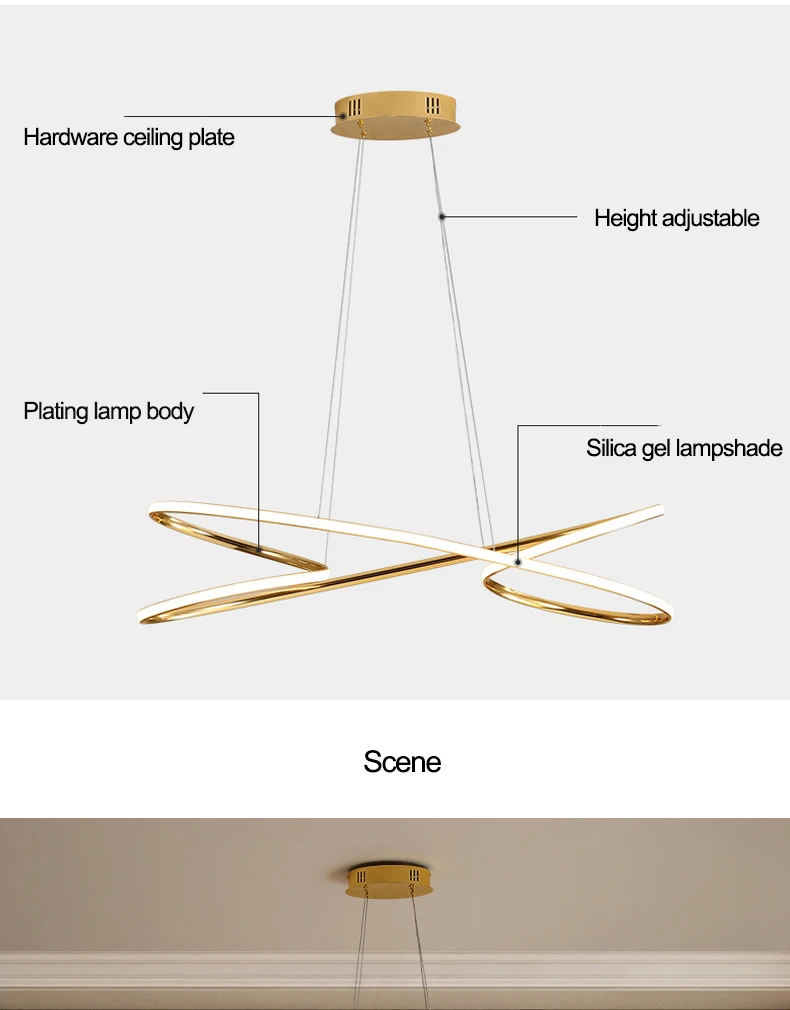 Золотая хромированная современная светодиодная Люстра для столовой, кухни, дома, декоративная подвесная люстра, фиксаторы