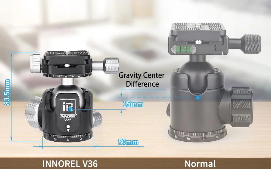 V52 / V44 / V36 Tripod Low Gravity Center Dual Panoramic Ball Head for Digital S