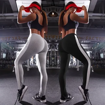 

Hot models ladies unilateral white stripe waist rope sports fitness leisure leggings yo-ga nine pants high waist hips leggings