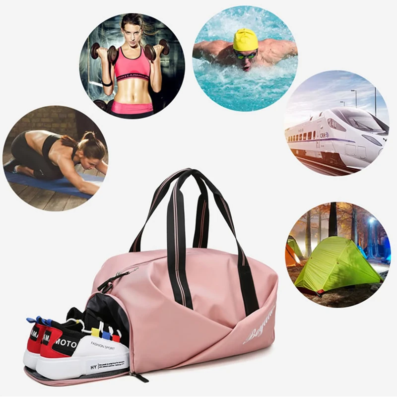 

Fashion Pink Travel Sport Gym Bag Fitness Pouch Yoga Handbag Big Training Dry Wet Shoe Capacity Waterproof Outdoor Luggage Bag