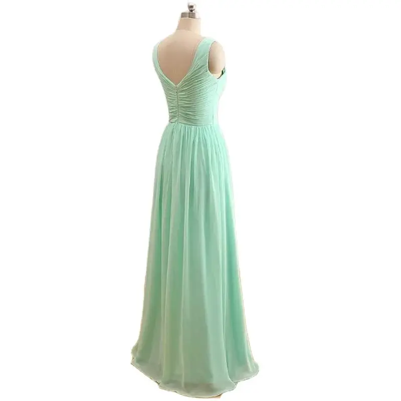 A Line Chiffon Pleat Elegant Off Shoulder V Neck Bridesmaid Dresses Wedding Party Formal Prom Robe De Soiree Zipper Back