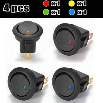 

Vehicle Switch 4Pcs/Set 12V Round Car LED Dot Light On Off Latching Push Button Switch Toggle