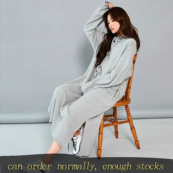 

LANMREM new spring fashion women clothes 2020 spring koresn Cotton Sweatshirt dresses Hoodie vent hem oversize clothes YH893