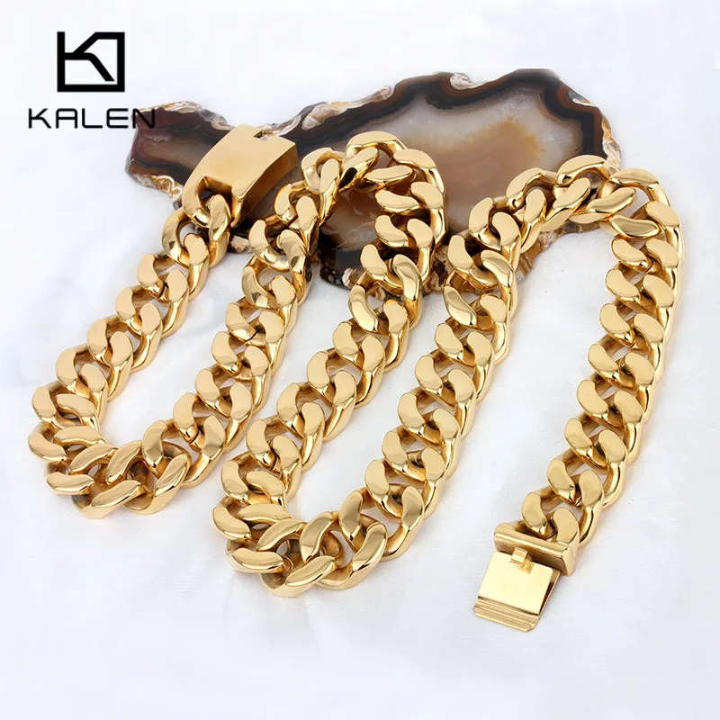 

70cm Long Cuban Chain Necklace Stainless Steel Dubai Gold Color 440g Heavy Chunky Link Chain Necklace Men's Accessories