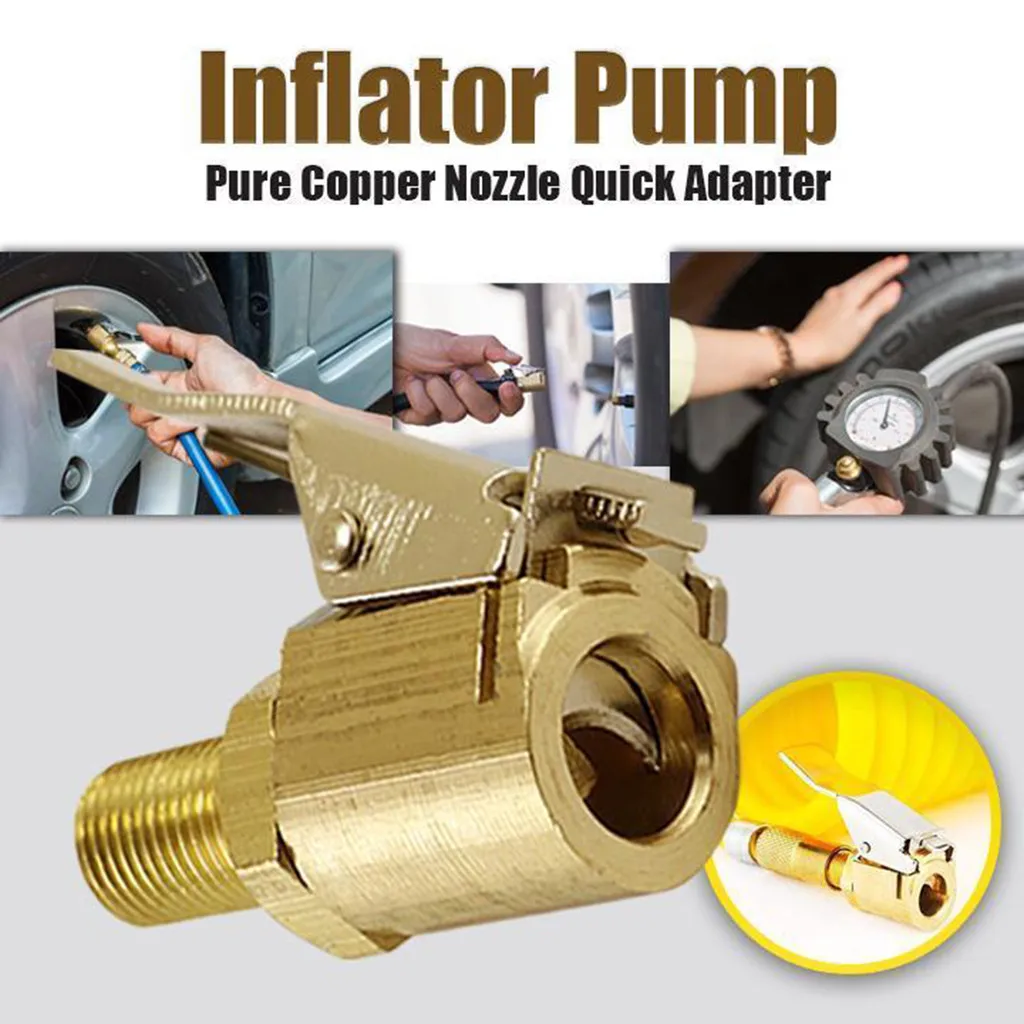 2PC Car Auto Brass 8mm Tyre Wheel Tire Air Chuck Inflator Pump Valve Clip Clamp Connector Adapter Accessories For Compressor#Y5 |