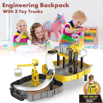 

Construction Engineering Toys Set With Storage Backpack Puzzle Assembled Railcar Building Site Vehicle Truck Model Gift for Boys