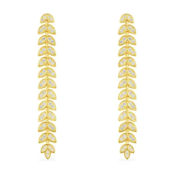 

SLJELY High Quality Fashion 925 Sterling Silver Yellow gold color Paved Zircon Stones Palm Leaf Dropping Earrings for Women