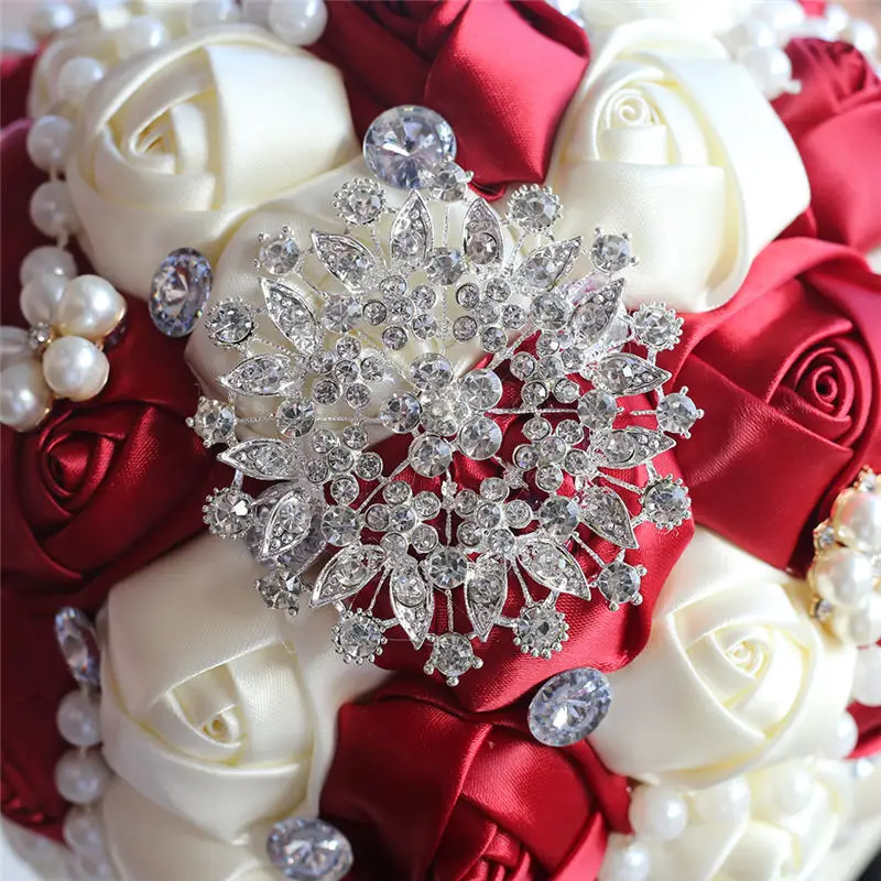 WifeLai-A 20CM Wedding Flower Bridal Bridesmaid Bling Rhinestone Bouquets Handmade Foam Rose Flowers Ivory Holding Bouquet W3217