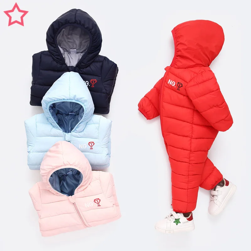 

Baby Winter Thicken Jumpsuit Newborn Hooded Warm Rompers Infant Thermal Outerwear Clothes Boys Girls Solid Tracksuit Pajamas