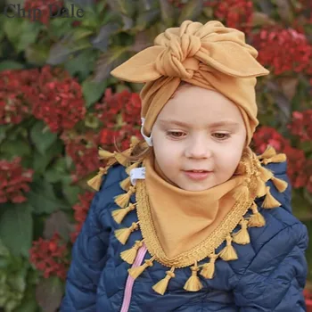 

2pcs Winter Baby Hat Scarf Set Rabbit Ear Beanie Tassle Bibs Boys Girls Hat Cotton Newborn Caps Hat Kids Gift