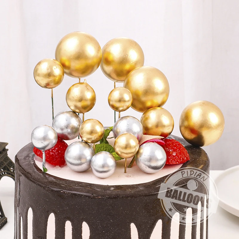 Cake Decorative Silver Gold Ball Insert Accessories 5pcs/set Birthday Baking Decor Ball Anniversary Celebration Wedding Banquet