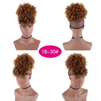 Drawstring Kinky Curly High Puff Ponytail Synthetic Hair Extensions African American Hair Ponytail With Bangs Short Wrap Clip 6