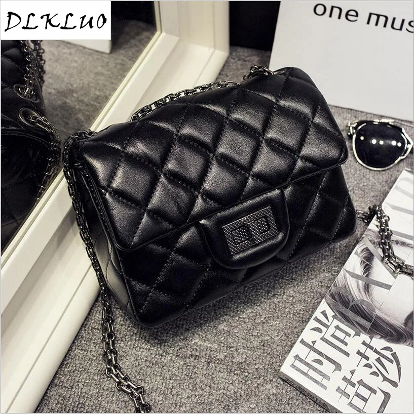 

WOMEN'S Bag 2020 New Style Casual Quilted Japanese Korean Versitile Fashion Pattern Sheepskin Bag with Chain