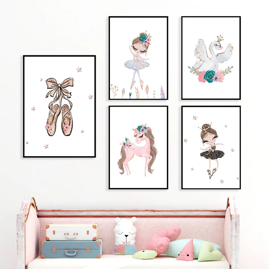 Cute Shoes Ballet Girl Unicorn Swan Nursery Nordic Posters And Prints Wall Art Canvas Painting Wall Pictures Kids Room Decor Cute Shoes Ballet Girl Unicorn Swan Nursery Nordic Posters And Prints Wall Art Canvas Painting Wall Pictures Kids Room Decor