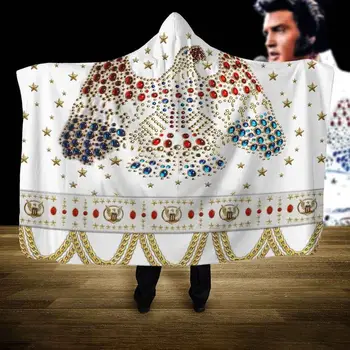 

Elvis Presley Hooded Blanket 3D full print Wearable Blanket Adults men women Fleece Blanket style-1
