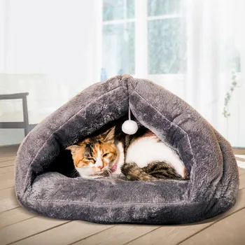 

2020 New Pet Dog Cat Cave Igloo Bed Basket House Soft Cozy Indoor Cushion Hot Thick Warm Triangle Cushion Sleeping Bag Yurt Nest