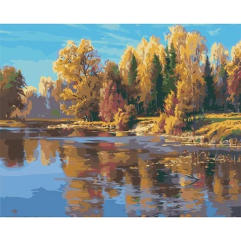 

RUOPOTY Tree and riverFrame Picture DIY Painting By Numbers Kits Coloring Modern Wall Art Picture For Living Room Home Decors