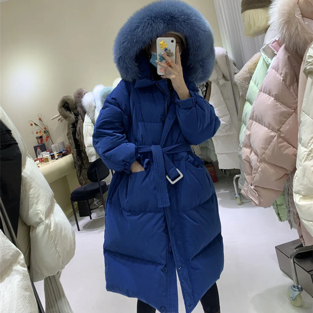 

Пуховик женский зимний длинный из 90% натурального Лисьего меха