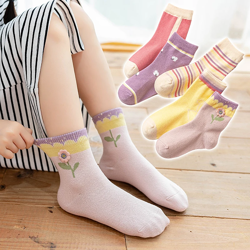 

5 Pairs/lot Cute Three-dimensional flower Baby girls Socks Cotton Toddler Girl Socks cloud stripes Children Socks Infant Socks