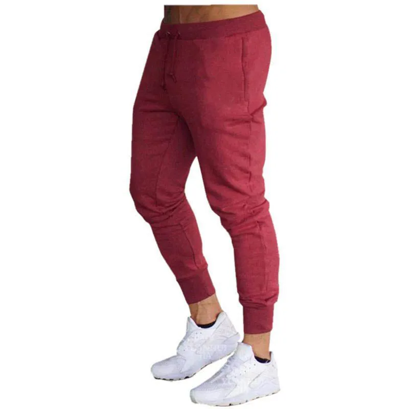 2021 Hot Sale Solid Casual Mens Casual Slim Fit Tracksuit Sports Solid Male  Cotton Skinny Joggers Sweat Casual Pants Trousers on running pants