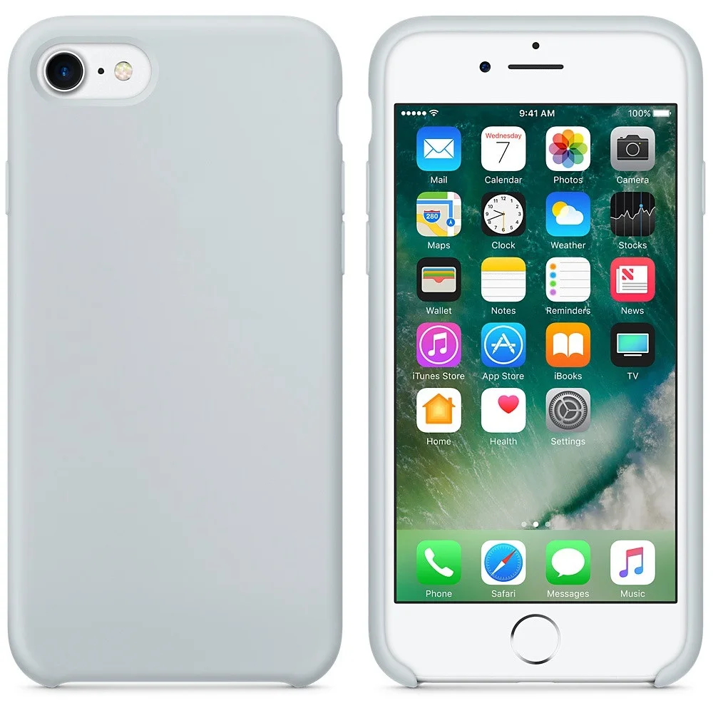Mist Blue Роскошный официальный силиконовый чехол с логотипом для iPhone 6S 7 8Plus 5SE X, Жидкий чехол для Apple iPhone X XS, чехлы для MAX XR Capa - Цвет: Mist Blue