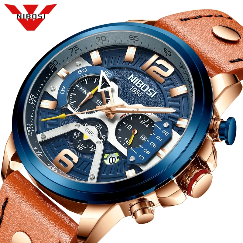 NIBOSI мужские s часы лучший бренд класса люкс хронограф мужские часы синие кожаные роскошные водонепроницаемые спортивные часы Мужские