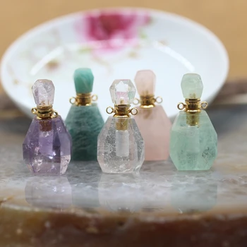 

Natural Gems Stone Perfume Bottle Pendants,Amethysts Fluorite Crystal Quartz Essential Oil Diffuser for Necklace Charms Jewelry