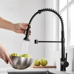 Stainless Steel Spring Pull Kitchen Faucet Dual-mode Sink Vegetable Washing Basin Cold And Hot Water Mixing Black Golden