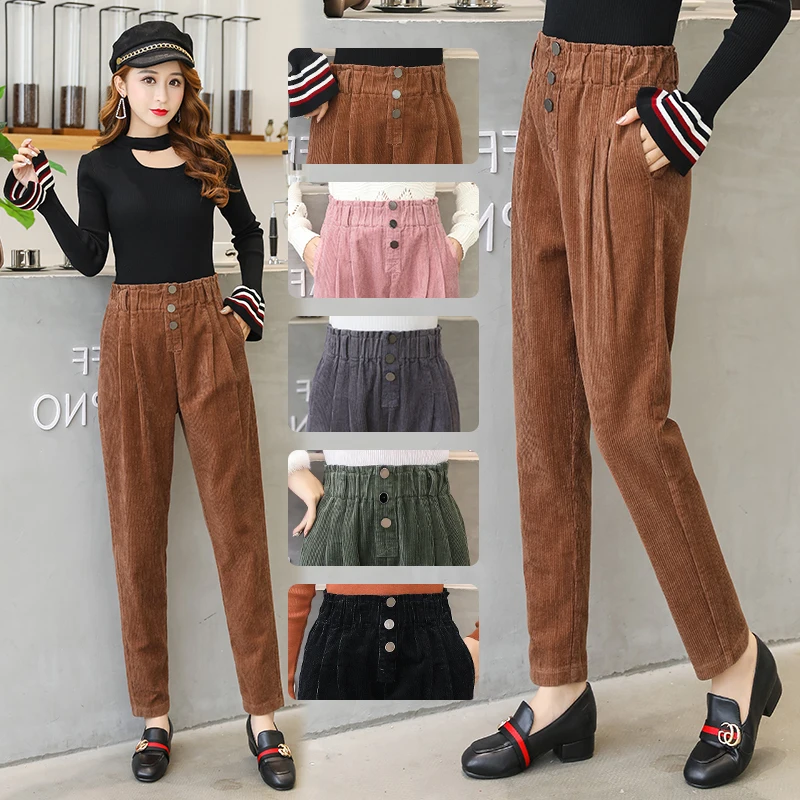 Women Corduroy Pants Vintage Casual Warm Woman Corduroy Trousers Loose Harem Pant S-5XLPlus Size Autumn Winter New Fashion