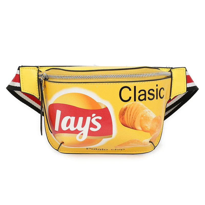 Модная мини-поясная сумка для женщин в стиле хип-хоп с картофельным чипом, поясная сумка, качественная искусственная кожа, нагрудные сумки с граффити, женская сумка формы «банан» - Цвет: Yellow Waist bag