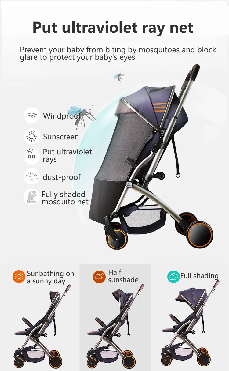 Baby stroller can sit reclining lightweight folding four-wheel shock newborn baby stroller baby stroller