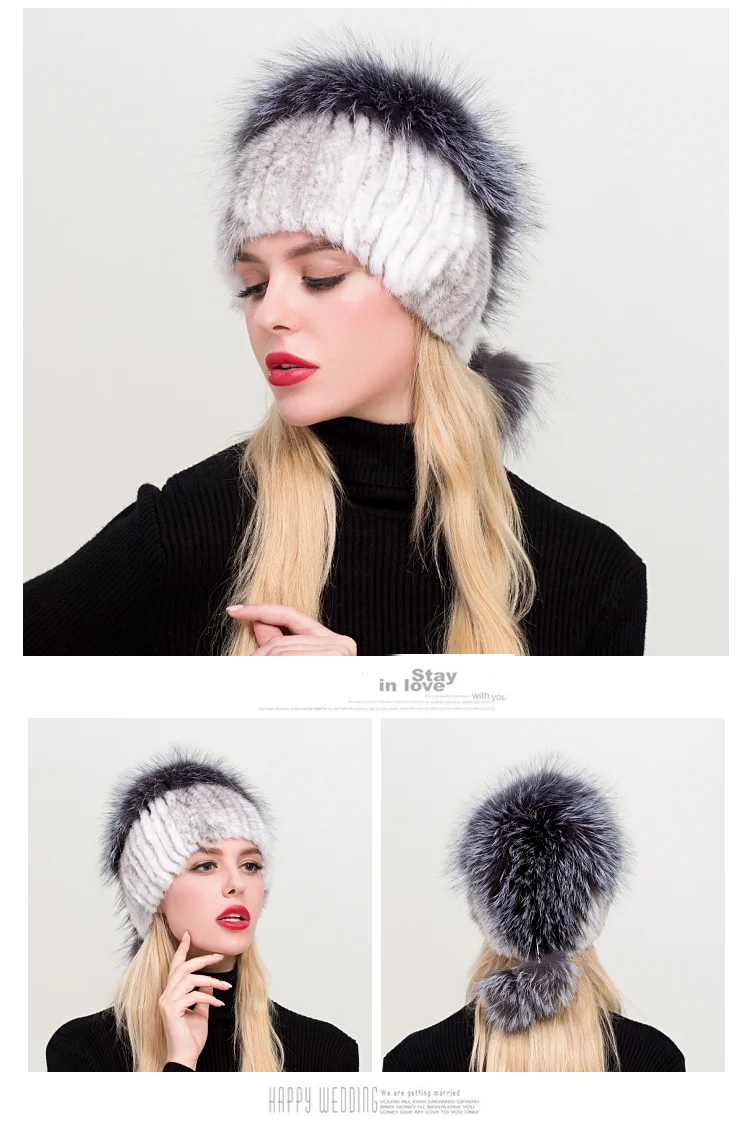 ZDFURS* горячая Распродажа модные зимние теплые женские вязаные шапки норковые шапки вертикальное плетение с лисьим мехом на верхней части