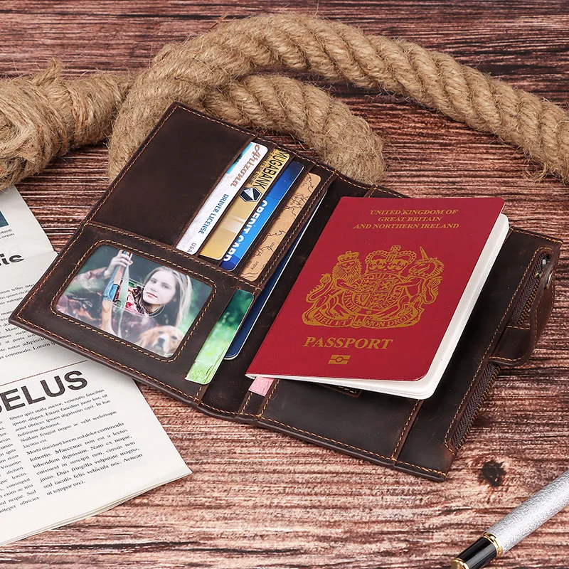 

New Crazy Horse Leather Passport Cover For Men Multi-Function Travel Passport Case Travel Document Cover SIM Passport Holders