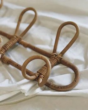 

Small Forest Northern European-Style Retro Natural Handmade Rattan Strip Wall Mounted HoY INS Clothes Wall Rack a Row