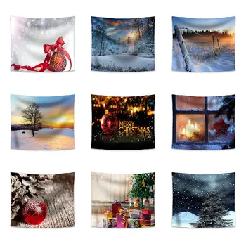 

Colorful christmas decorations Tapestry Christmas Gift Wall Hanging Winter Snow Scene Sunset Tapestry Bedroom Living Room Mat