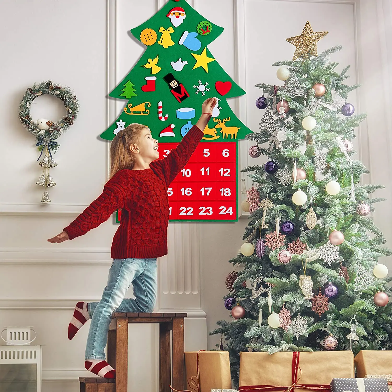 Baby Montessori Toy 32pcs DIY Felt Christmas Tree Toddlers Busy Board Xmas Tree Gift For Boy Girl Door Wall Ornament Decorations