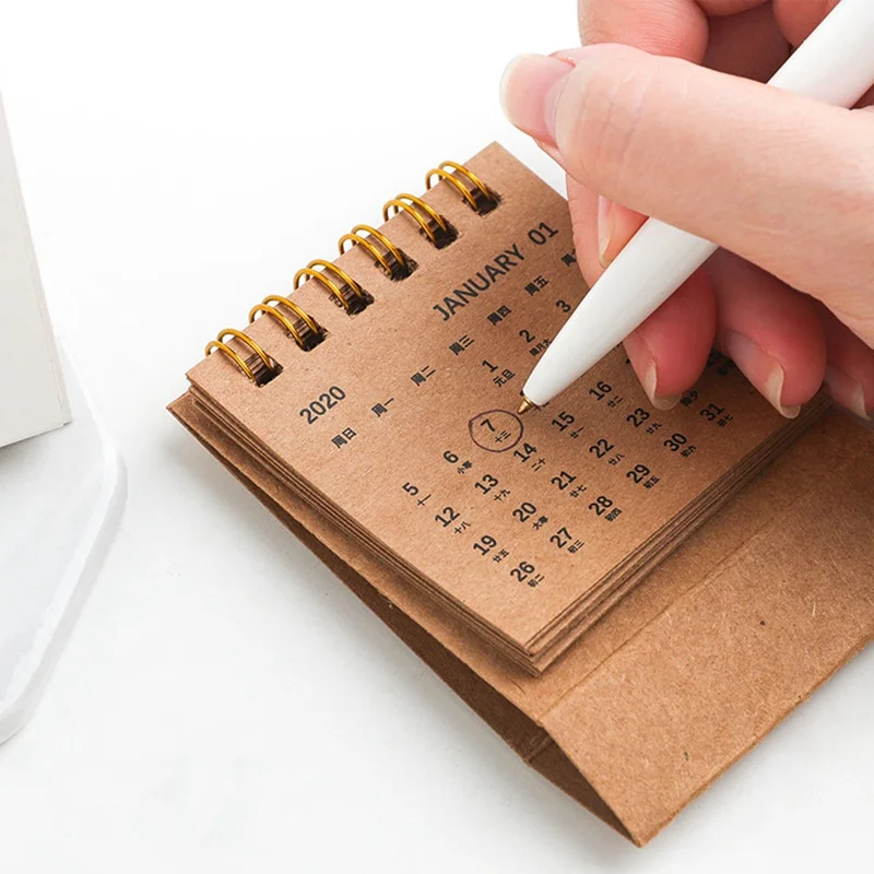 Год мини настольный календарь креативный простой стол блокнот на кольце крафт-бумага календарь ежедневный график годовой Органайзер дня
