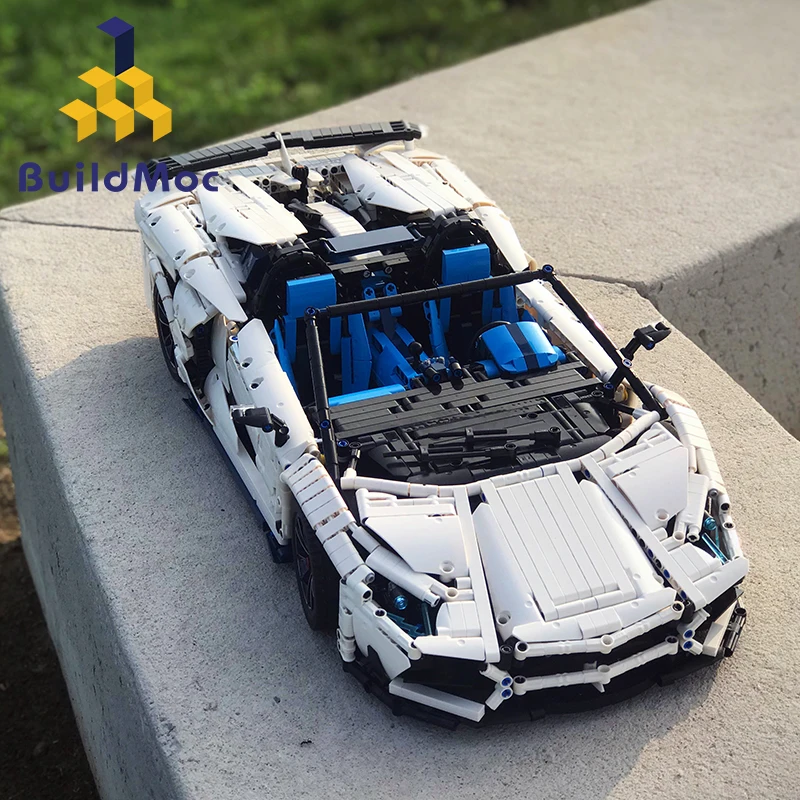 BuildMOC Veneno Lamborghinis Aventador SVJ Roadster функция автомобиля строительные блоки кирпичи дети техника игрушки 20091 MOC 17698