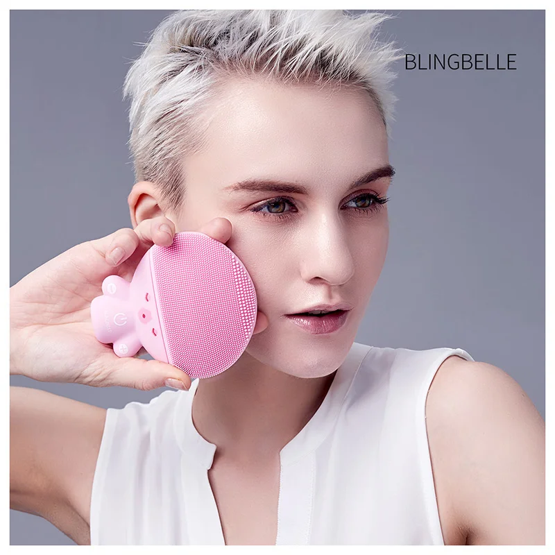 

BLINGBELLE Silicone Face Massage Ultrasonic Face Cleaner Wireless Charging Facial Cleansing Brush Doll shape 5 Gears