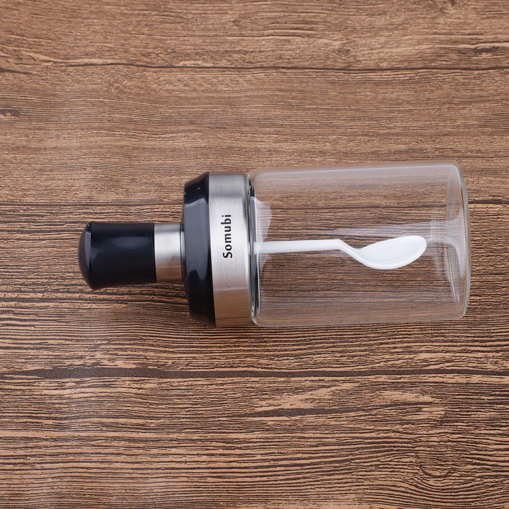 

Somubi Stainless Steel Glass Seasoning Bottle Salt Storage Box Spice Jar with Spoon Kitchen Supplie For Salt Sugar Pepper Powder