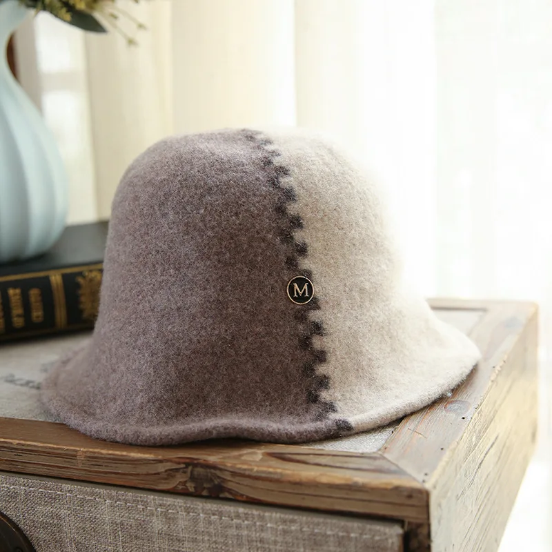 

2019 Vintage Multicolor Patchwork Women Bucket Hat Australian Wool Winter Hat Japanese Street Soft Wool Felt Cloche Bucket Cap
