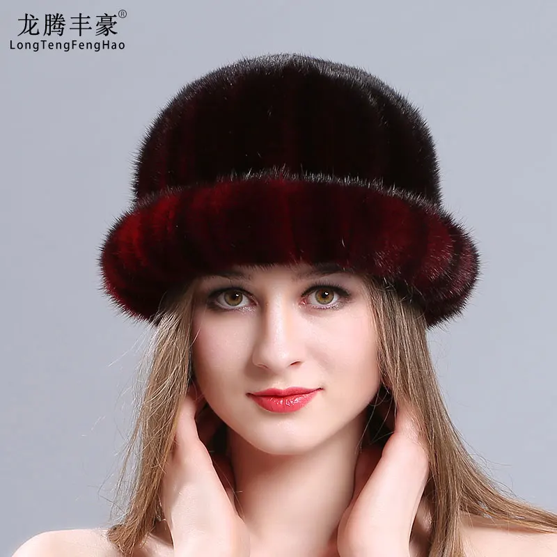 

Real Mink Fur Hat Winter Warm Women'S Natural Mink Fur Hat Luxury Brand Fashion New Style Solid Russian Dress Hat Free Shipping