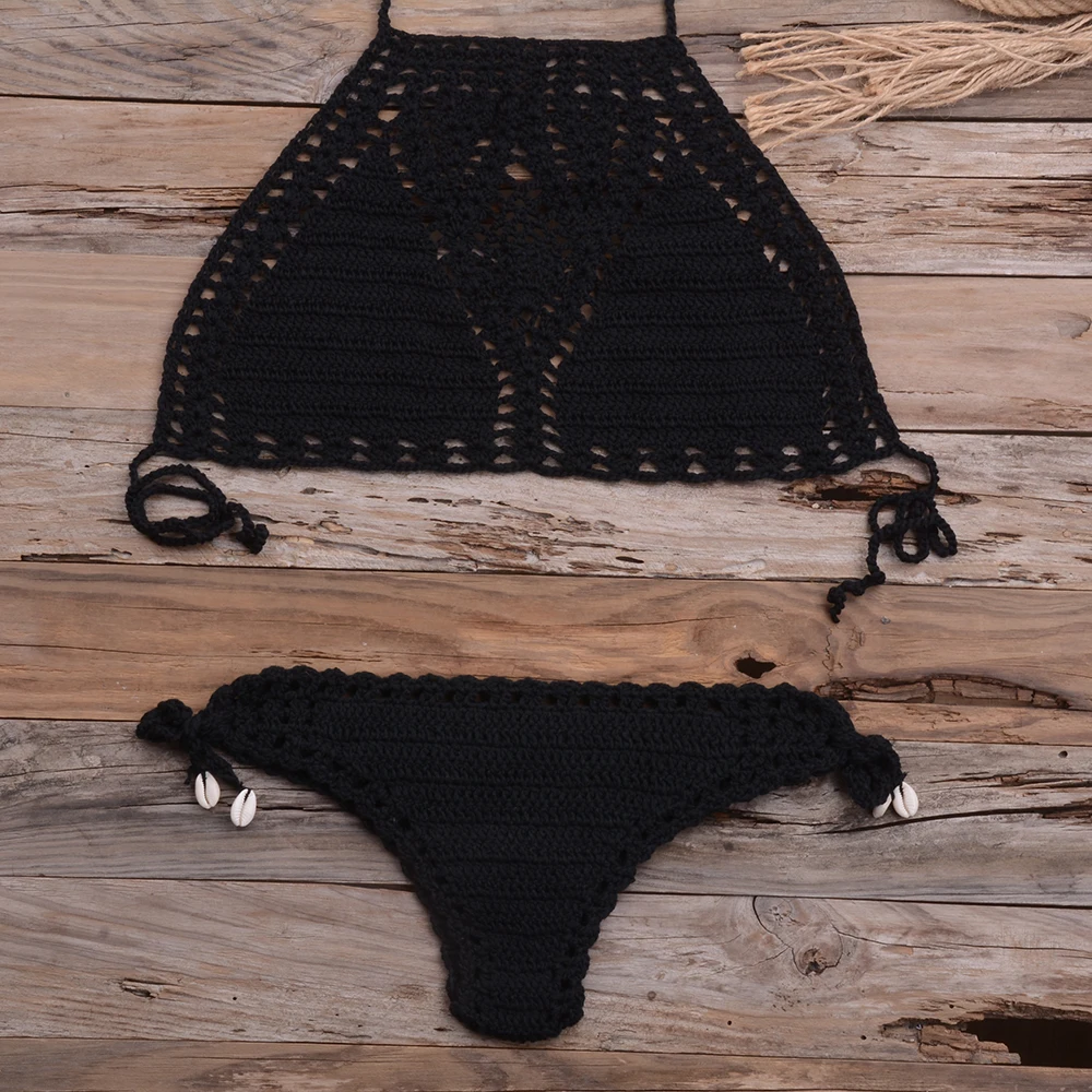 Women Sexy Micro Bikini Set G Thong String Lattice Hollow Bikinis Top Crochet Beach Swimwear Bathing Beachwear Set