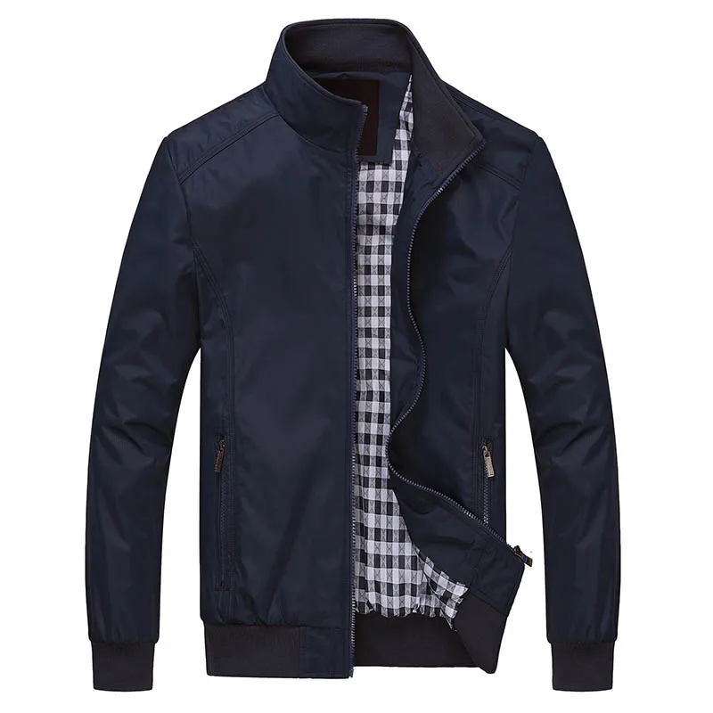 Однотонная Повседневная куртка для мужчин; сезон весна-осень; Верхняя одежда с воротником-стойкой - Цвет: Синий