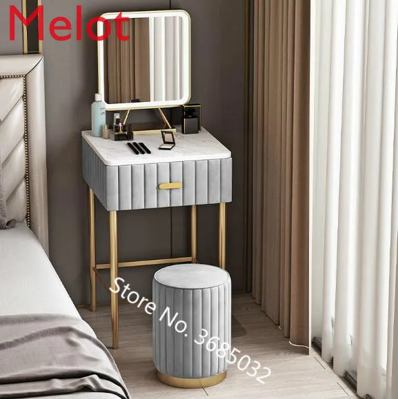 

Marble Tabletop Dresser Table with drawer and Smart Light Mirror and Stool Make-up dresser table Iron legs Nordic furniture 40cm