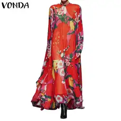 VONDA модное платье женское сексуальное с круглым вырезом цветочный принт богемный свободное платье женская одежда для вечеринки плюс