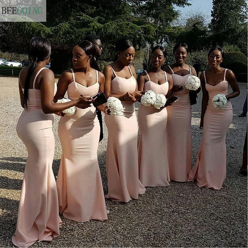 Pink Satin Sweetheart Spaghetti Straps Floor-Length Mermaid /Trumpet Formal Bridesmaid dress