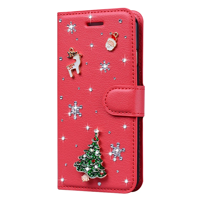 Рождественский подарок кожаный чехол флип бумажник карта чехол для huawei P20 P30 Lite Pro Honor 8 9 10 P8 Lite P9 Lite DIY Bling Coque