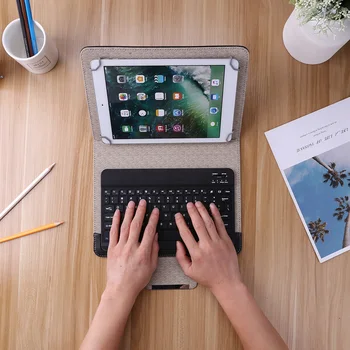 

Classic Texture Multi-functional Practical Wireless Bluetooth Keyboard for 9 10 inch Tablet PU Leather Case Cover Stand